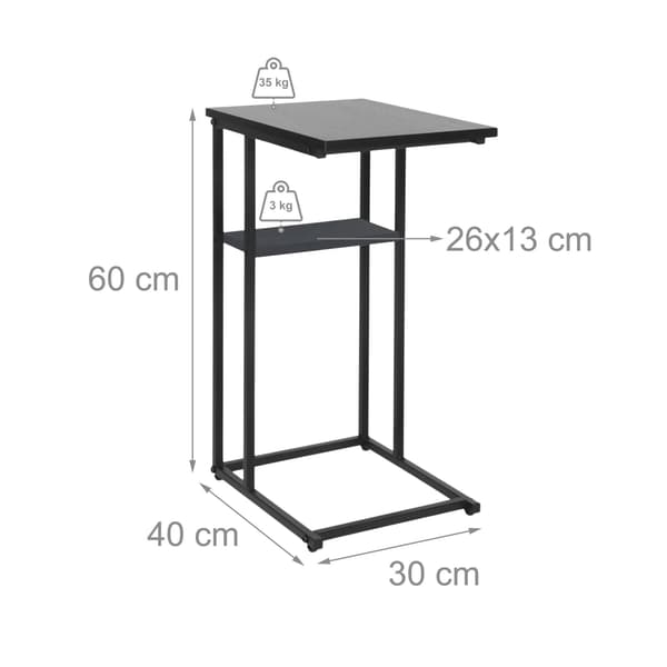 C-formet sidebord med 2 hylder til sofa og seng