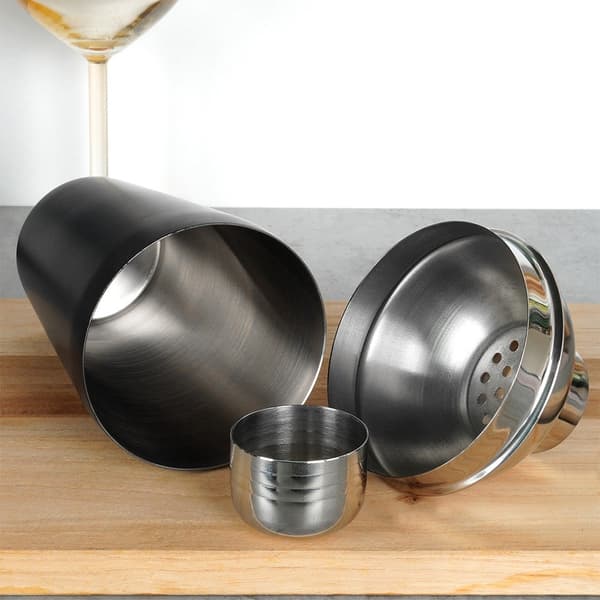 Barset med shaker, stål, svart, 5 st.