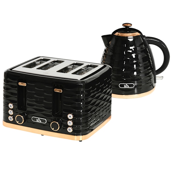 Vattenkokare Brödrost Set Frukost Set med 1,7 L vattenkokare, 4 skivor Brödrost, 2200 W, 7 Browning Levels, Upptining, Återuppvärmning och smulbricka,