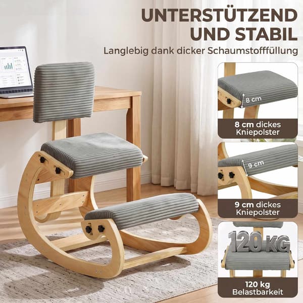 Ergonominen polvistuva tuoli selkänojalla, tummanharmaa narukangas