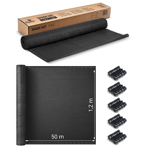 Skyggenet 1,2x50m 110g/m2 + 50 klemmer grå