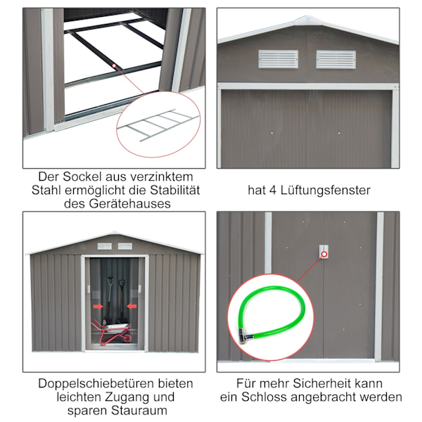 Tool Shed Puutarhavaja Lattiakehyksellä Ja Liukuovilla, Säänkestävä, Teräs, Vaaleanvihreä, 213X130X185Cm