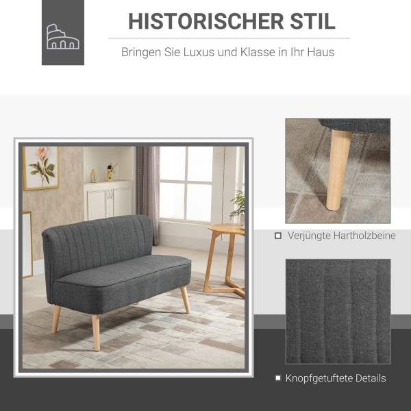 2-Sits Tygsoffa Stoppad Soffa Sittgrupp Lounge Soffa Träskum Ljusgrå 117 X 56,5 X 77 Cm