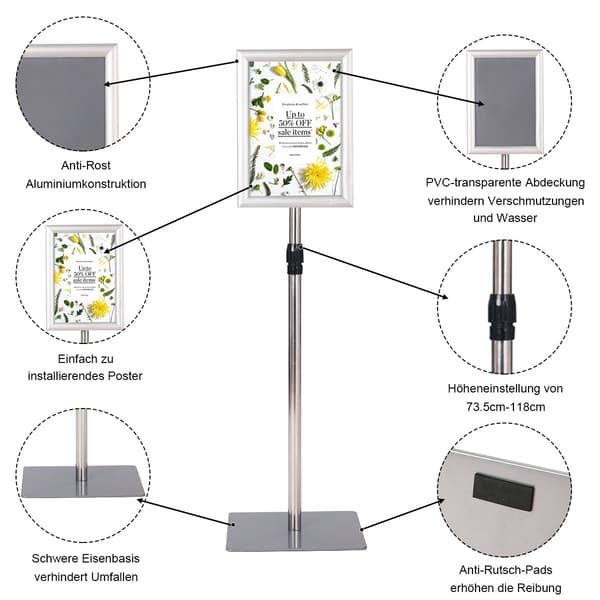 A4 justerbart displayställ, 2-pack, silverfärgad metallram
