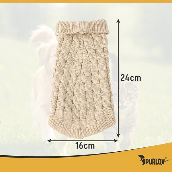 Hund-/katttröja, varm beige stickad, storlek S