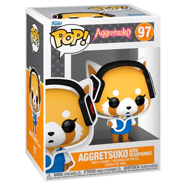 Aggretsuko figur med hovedtelefoner, samlerobjekt anime legetøj