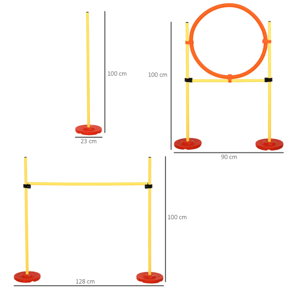 Dog Agility Set 3-In-1 Aitajuoksuharjoitus Lemmikkieläimille, Sisältää Laukun, Helppo Kuljettaa, Keltainen