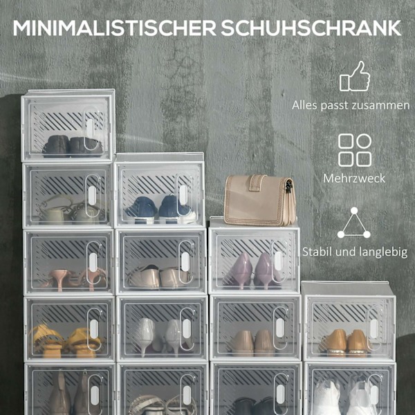 Set med 18 modulära skoförvaringslådor med transparenta dörrar - mått 25L x 35W x 19H cm Aosom