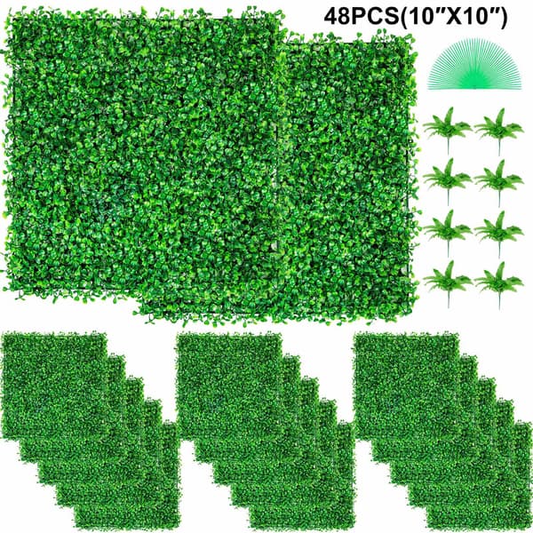 Konstgjorda buxbompaneler, UV-resistenta, 48-pack 25x25 cm