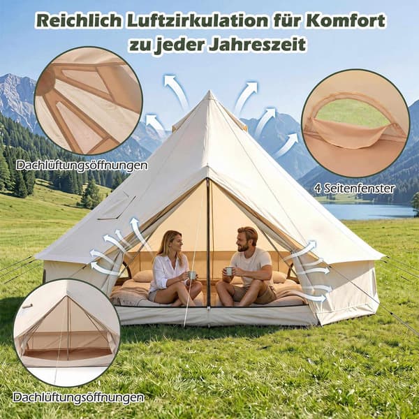 Vedenpitävä kelloteltta liesitunkilla, verkkoikkunat, beige