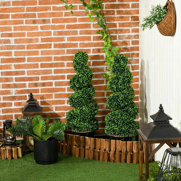 Konstgjorda växter set om 2, UV-beständig konstgjord växt i blomkruka, 90 cm krukväxt buxbom för inomhus, utomhus