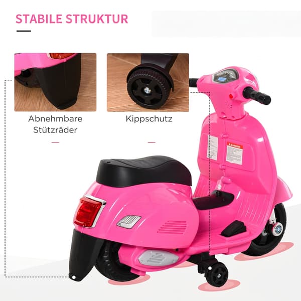 6V Rosa Elmotorcykel för Barn med Stödhjul