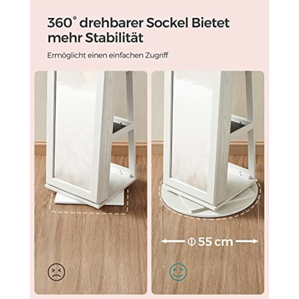360° kääntyvä korukaappi peilillä ja säilytyshyllyillä