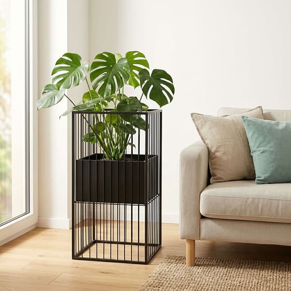 Svart växtställ i järn, 61 cm – Modern gitterdesign