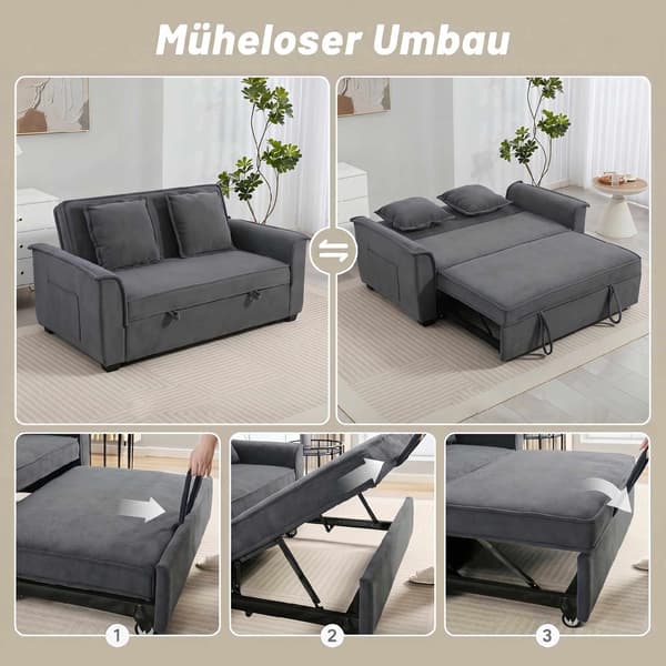 Futonbäddsoffa, justerbart ryggstöd, 2-sits, mörkgrå, 2 kuddar