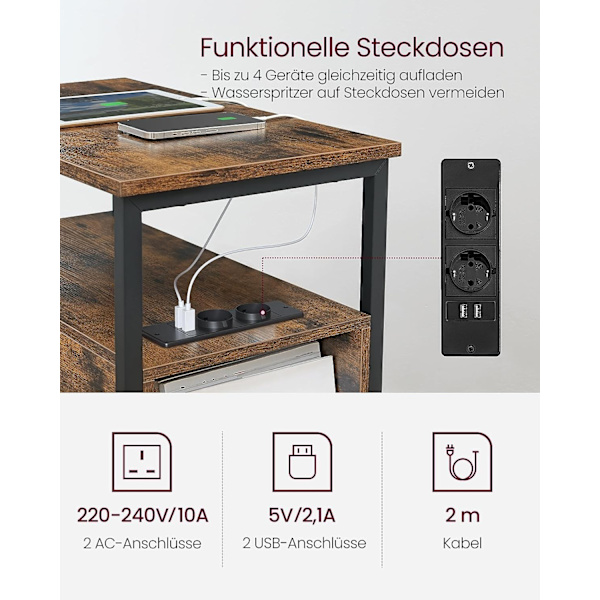Rustikt sidebord med indbygget Power Strip og opbevaring