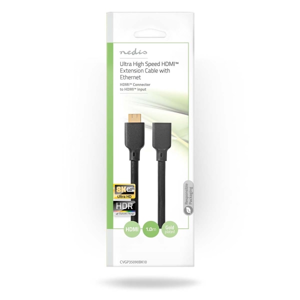 Ultra High Speed ​​HDMI ™ kabel | HDMI™ Stik | HDMI™ Hun | 8K@60Hz | 48 Gbps | 1.00 m | Runde | 7.9 mm | Sort | Konvolut