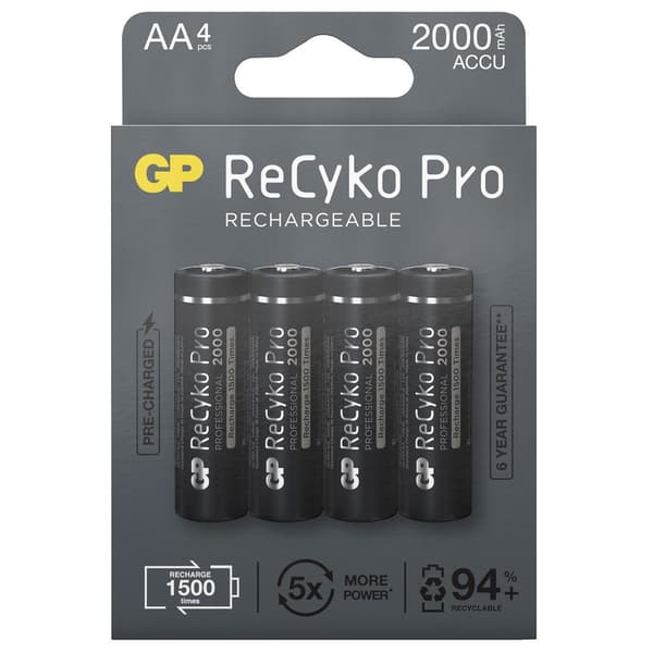 GP ReCyko Pro genopladelige AA-batterier 2000mAh, 4-pak