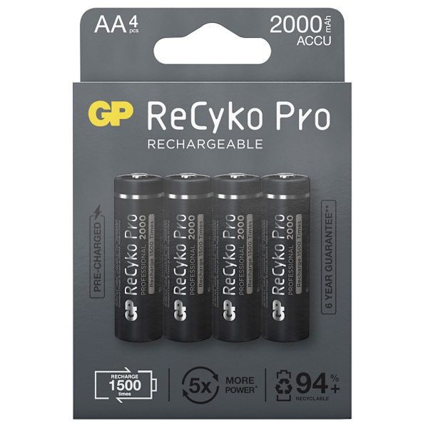 GP ReCyko Pro laddningsbara AA-batterier 2000mAh, 4-pack