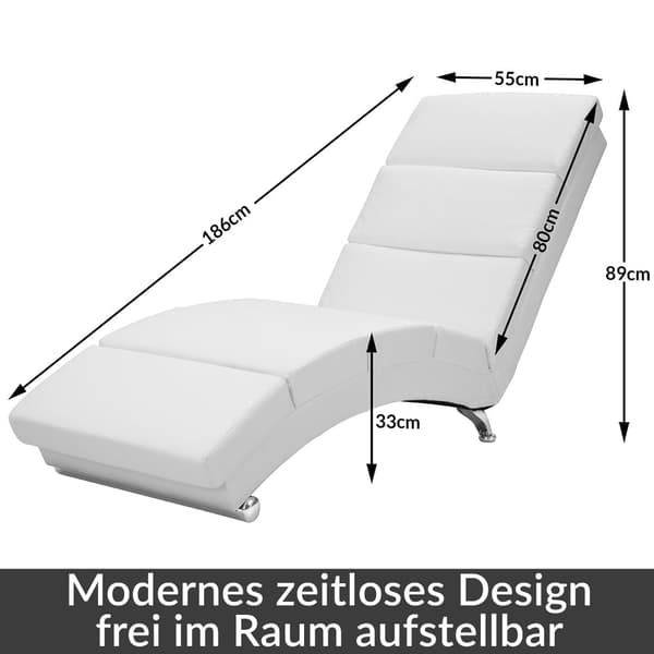 Vit schäslong i konstläder med ergonomisk rygg