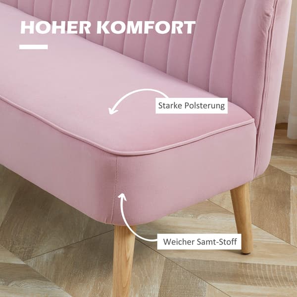 Rosa 2-sits tygsoffa med träben