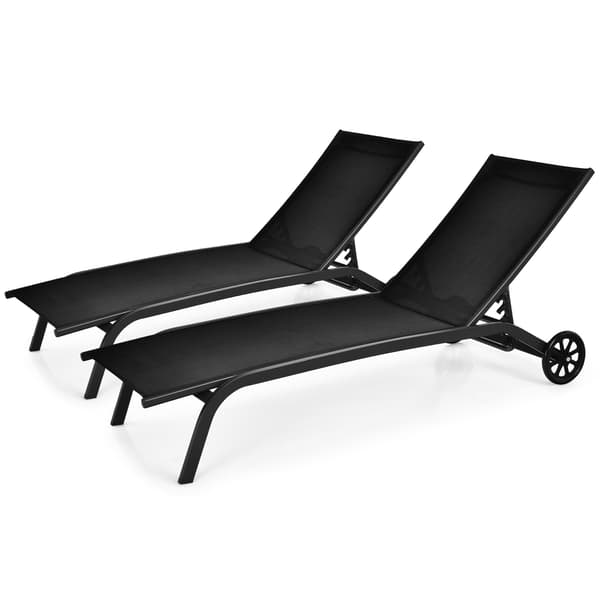 Udendørs chaiselongstol – 6 positioner, hjul, sort