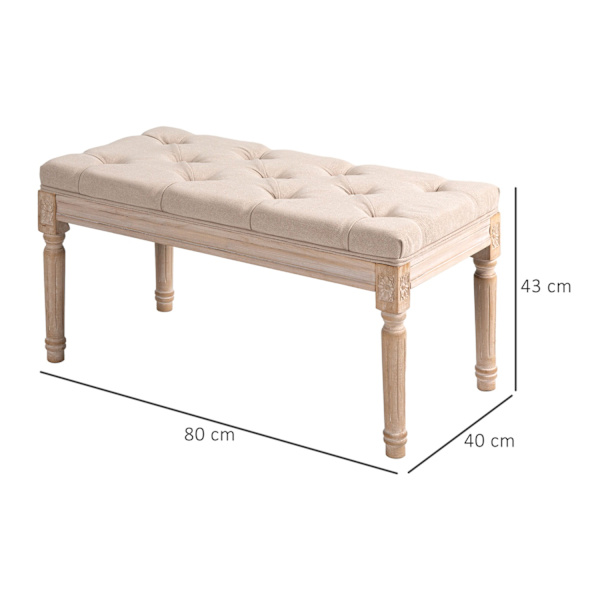 Stoppad Bänk, Vintage Sängbänk, Hallbänk Med Knappar, Linnelook, Lastkapacitet Upp Till 120 Kg, 80X40X43Cm, Beige
