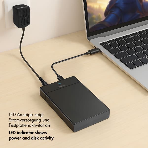 USB-C SATA HDD/SSD-kabinet, 2,5"/3,5", værktøjsfri, sort