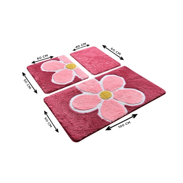 Akryl Badmatta Set (3 delar) Blomma - Fuchsia