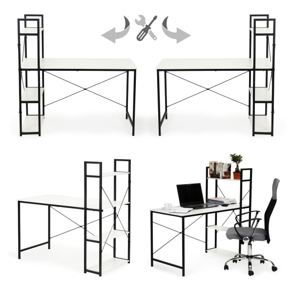 Kontor computer skrivebord, bord + reol, hems hylder