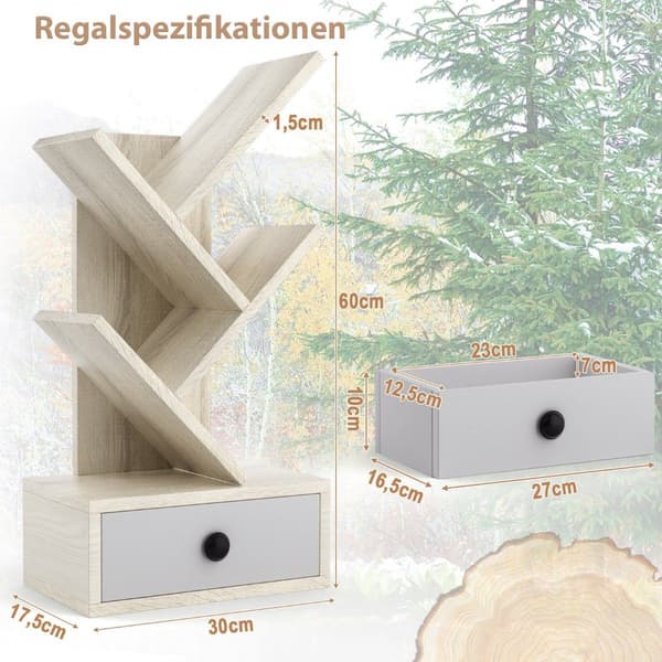 5 Eter Tree Bogreol med Skuffe Multi-Purpose CD & DVD Hylde Beige