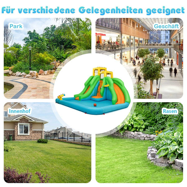 Bouncy Castle -vesipuisto kahdella liukumäellä kiipeilyseinä 400 x 361 x 255 cm (ilman puhallinta)