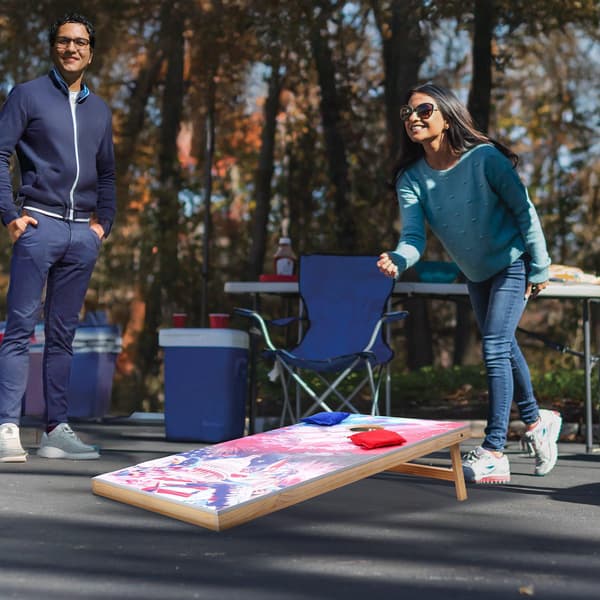 Cornhole-set 12x60 cm massiva träbrädor, 8 säckar och bärväska