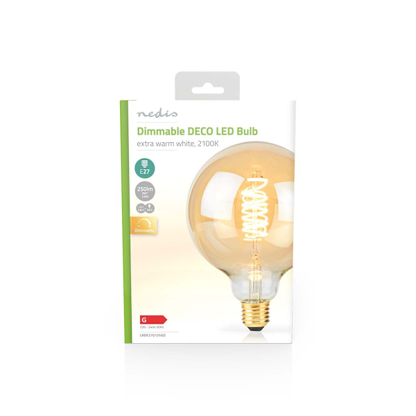 LED Filamenttilamppu E27 | G125 | 3.8 W | 250 lm | 2100 K | Himmennettävä | Erittäin lämmin valkoinen | Retrotyylinen | 1 kpl
