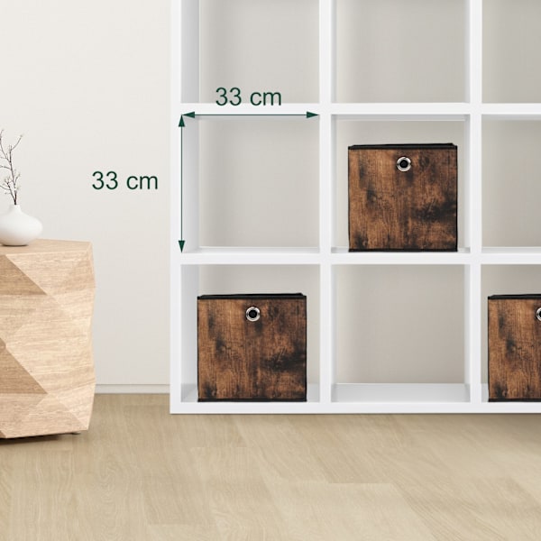 Förvaringsbox i tyg med trälook, 6-pack