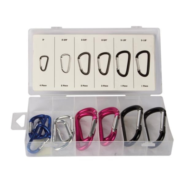 Aluminium Snap D-Ring Sortiment - 12 stk