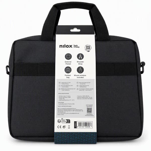 Nilox Laptopväska 15,6 tum med trådlös Bluetooth-mus, 600D polyester