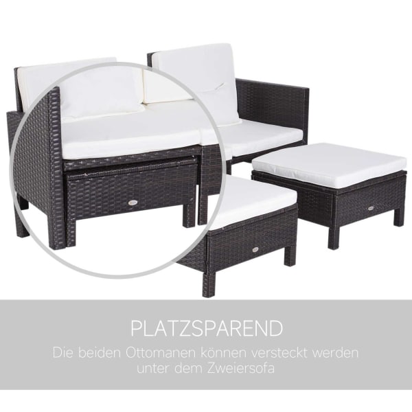 Havesofasæt Brun Polyrattan Og Metal, Inklusive 2-Personers Sofa