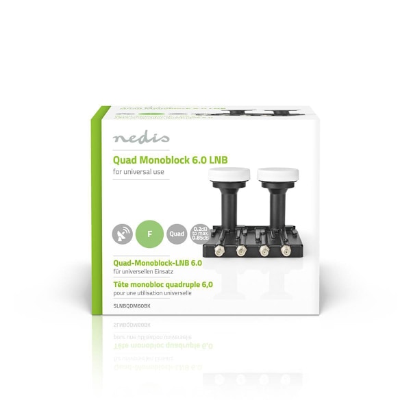 LNB | Nelois Monoblokki 6.0° | Lähtöliitäntä: 4x F-liitin | Kohinaluvun alue: 0.85 dB | Muuntoteho: 52 - 67 dB | Musta | Sopii laitteeseen: Astra+ / H