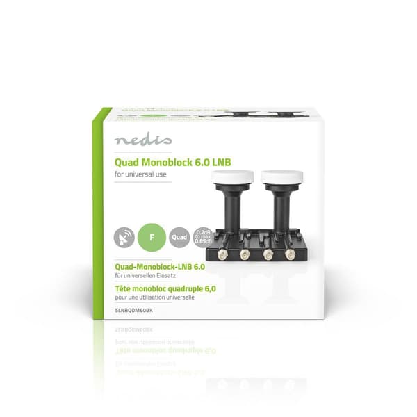 LNB | Quad Monoblock 6.0° | Udgangsforbindelse: 4x F-Connector | Støjfigurinterval: 0.85 dB | Konverteringsydelse: 52 - 67 dB | Sort | Egnet til: Astr