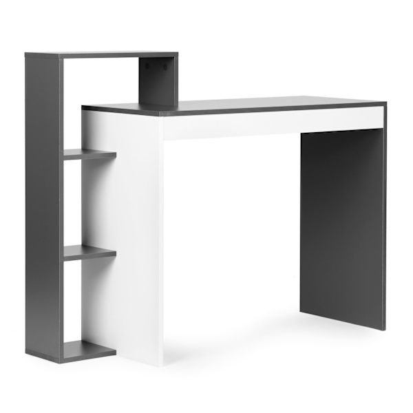 Hvidt og gråt kontor computerbord, bord + reol med 4 hylder