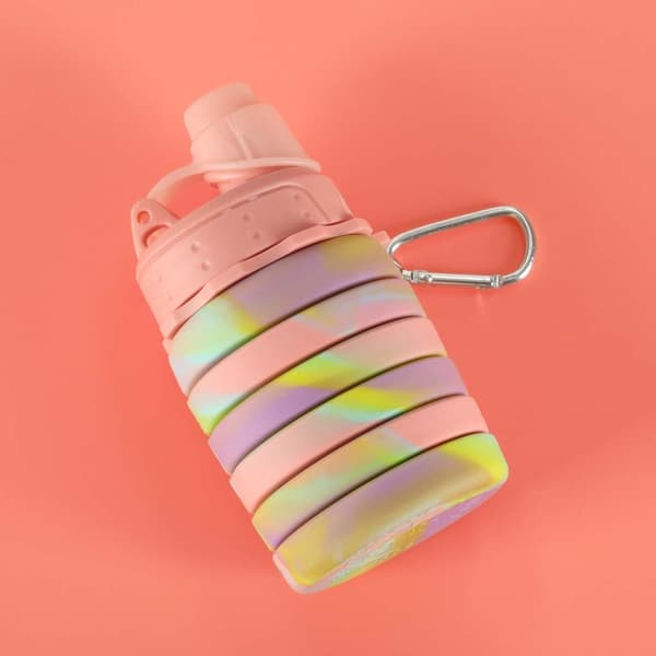 Vikbar silikon sportvattenflaska, 500ml, regnbåge
