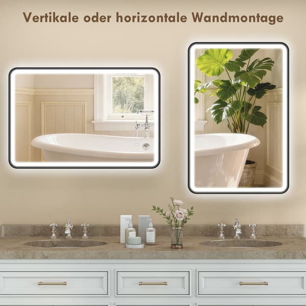 LED badeværelsesspejl, 90x60 cm, dæmpbar, 3 farver, sort