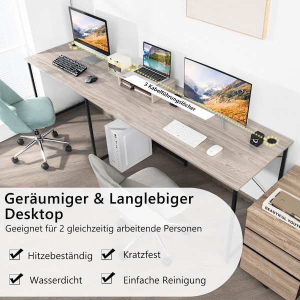 L-format skrivbord med monitorstativ & 3 kabelhål vändbart hörnskrivbord ljusgrå