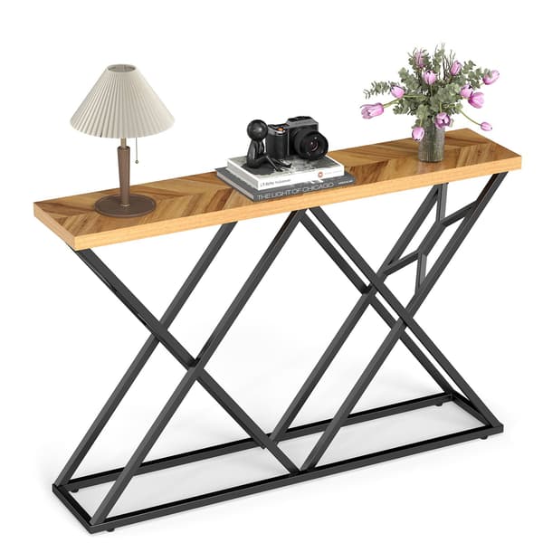 Konsolbord med geometrisk metallbas, 140 cm