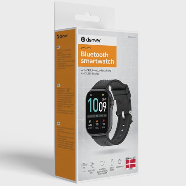 Smartwatch med GPS, 2,13" AMOLED-skærm, sort