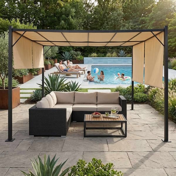 Puutarhapergola 3x4M teräsrunko beigellä katoksella