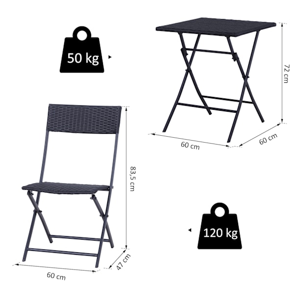Aurinkoinen Polyrottinkibistrosetti 2 Hengelle, Rottinki Puutarhakalusteet, Musta