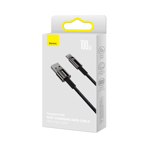 Volframikultakaapeli USB-USB-C 480Mb-s 100W 1m musta
