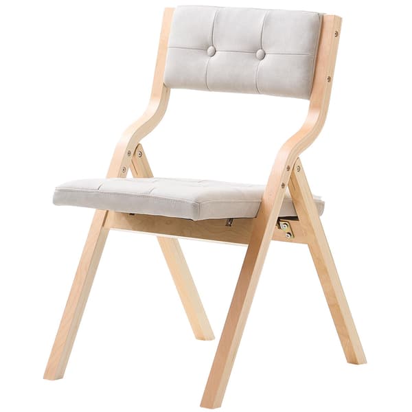 Hopfällbara trästolar, vadderade, set om 2, beige
